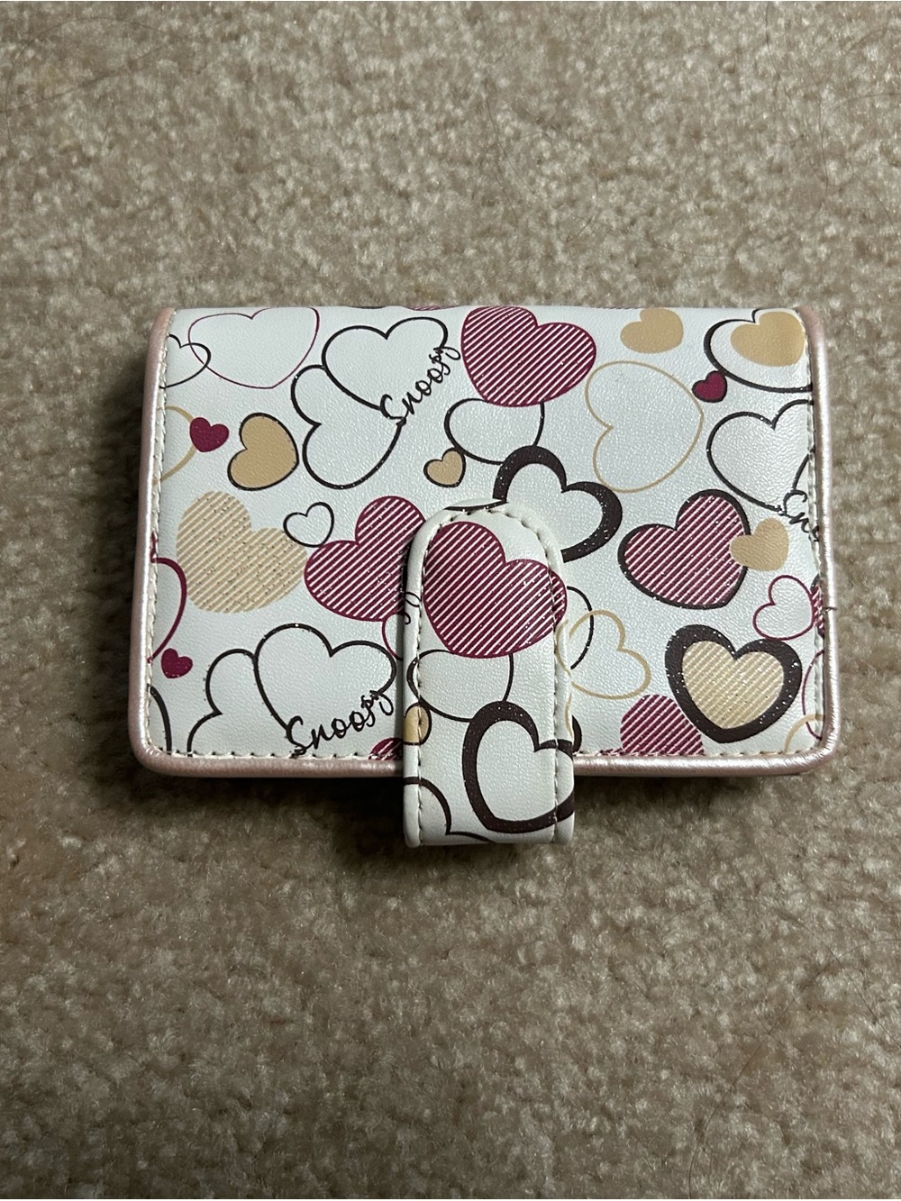 Heart Print Compact Wallet size cardholder - Pink, Cream, Brown